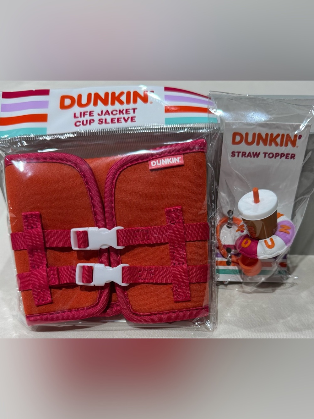Dunkin' Life Jacket Cup Sleeve + Straw Topper Set